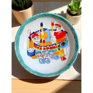 Giovanni DeSimone Pottery Plate 8" Signed Italy Made Colorful Fisherman Animals
